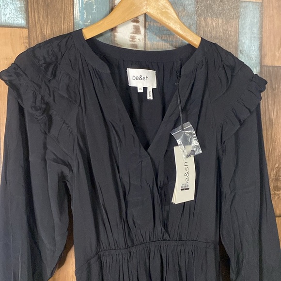 Ba&sh XS black long sleeve ruffle midi dress - Picture 4 of 16